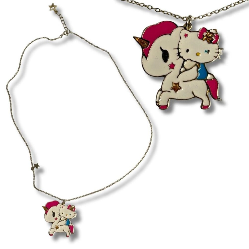 Vtg Tokidoki x Sanrio 2010 Hello Kitty Unicorn Enamel Necklace .925 Sterling
